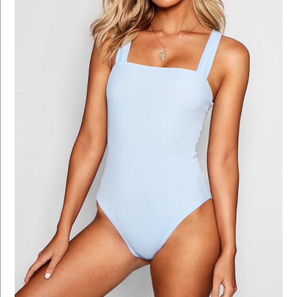 Boohoo Basic Rib Square Neck Thick Strap Bodysuit - image 1